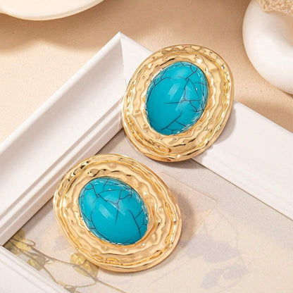 Round Golden Metal Stud Earrings For Everyday Wear