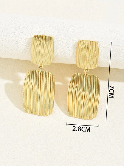 Brushed Golden Metal Quadrilateral Drop Earrings For Elegant Style
