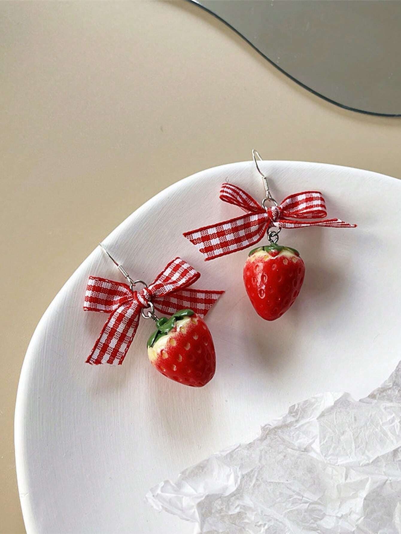 Cute Red Acrylic Strawberry Drop Earrings For Stylish Everyday Wear