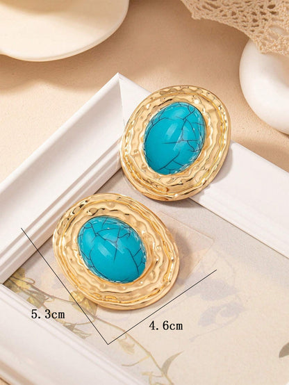 Round Golden Metal Stud Earrings For Everyday Wear