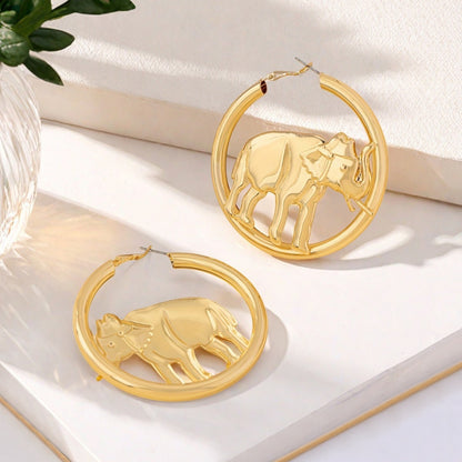 Retro Golden Metal Elephant Earrings For Stylish And Unique Fashion Statement