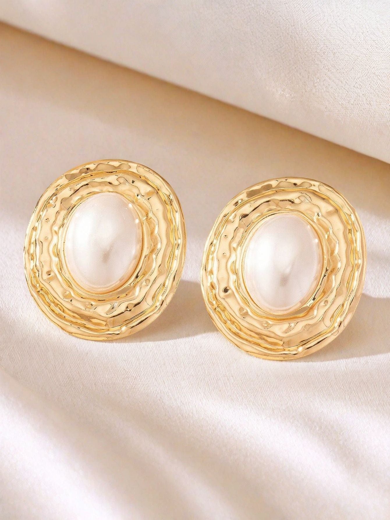 Round Golden Metal Stud Earrings For Everyday Wear