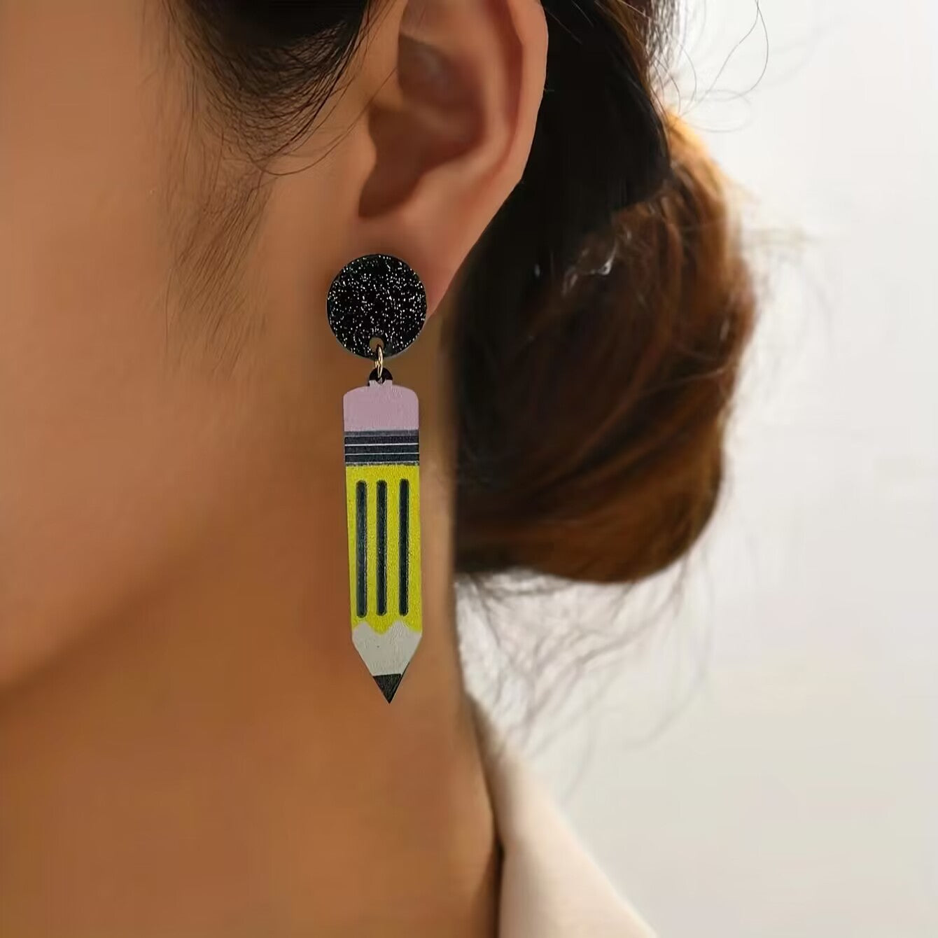 Cartoon Yellow Acrylic Drop Earrings For Women Featuring Lightweight Design