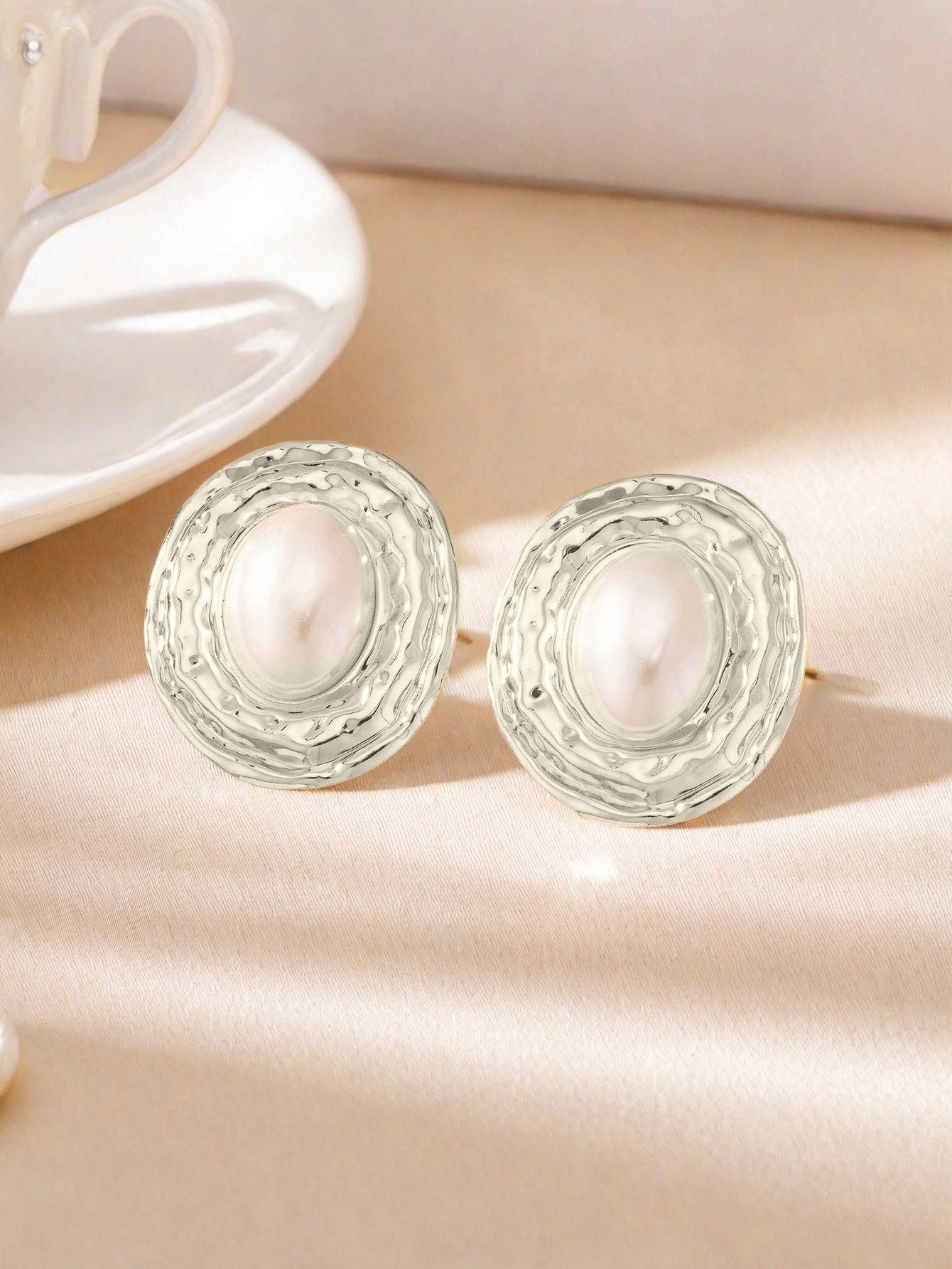 Round Golden Metal Stud Earrings For Everyday Wear