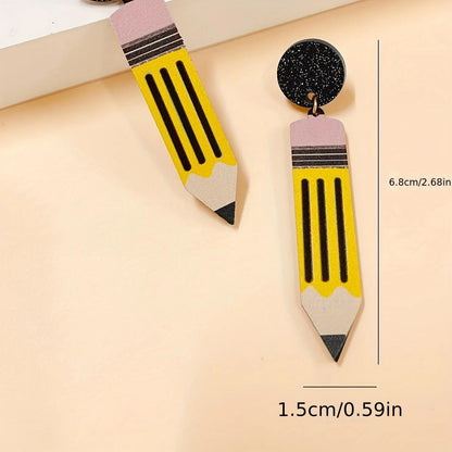 Cartoon Yellow Acrylic Drop Earrings For Women Featuring Lightweight Design