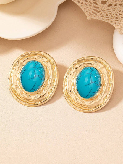 Round Golden Metal Stud Earrings For Everyday Wear