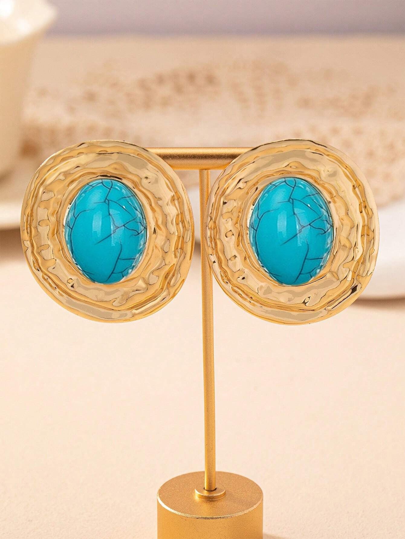 Round Golden Metal Stud Earrings For Everyday Wear