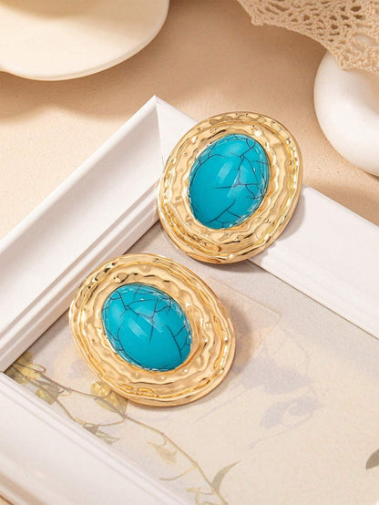 Round Golden Metal Stud Earrings For Everyday Wear