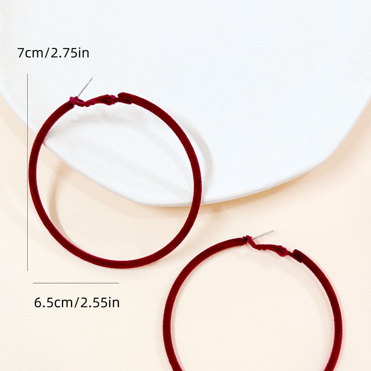 Round Wine Red Iron Earrings For Women, 1 Pair