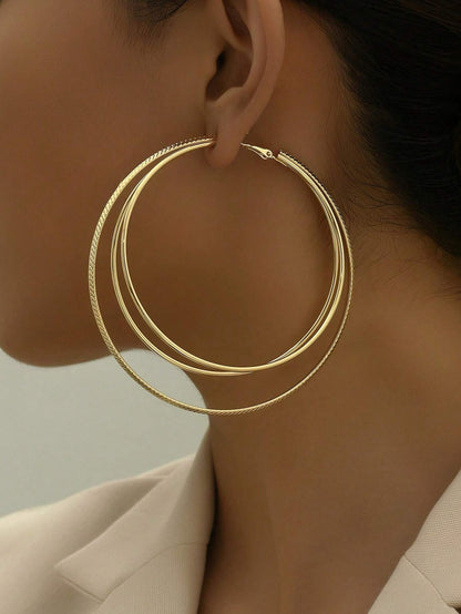 Exaggerated Golden Metal Circle Earrings For Stylish Statement Looks