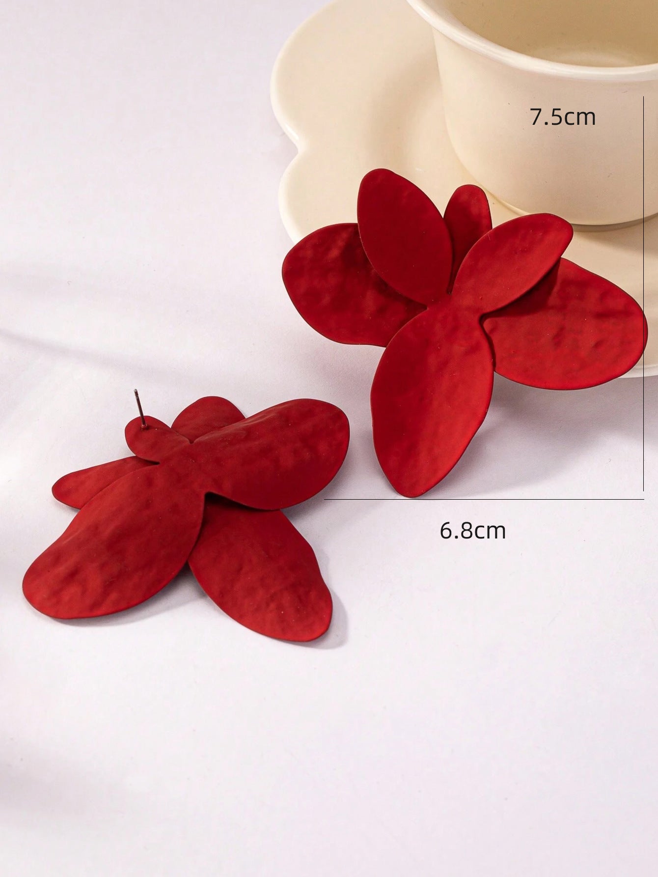 Red Metal Flowers Stud Earrings For Elegant Everyday Wear