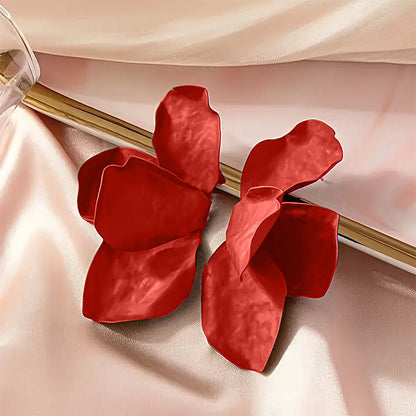 Exaggerated Red Metal Flowers Earrings For Stylish Statement