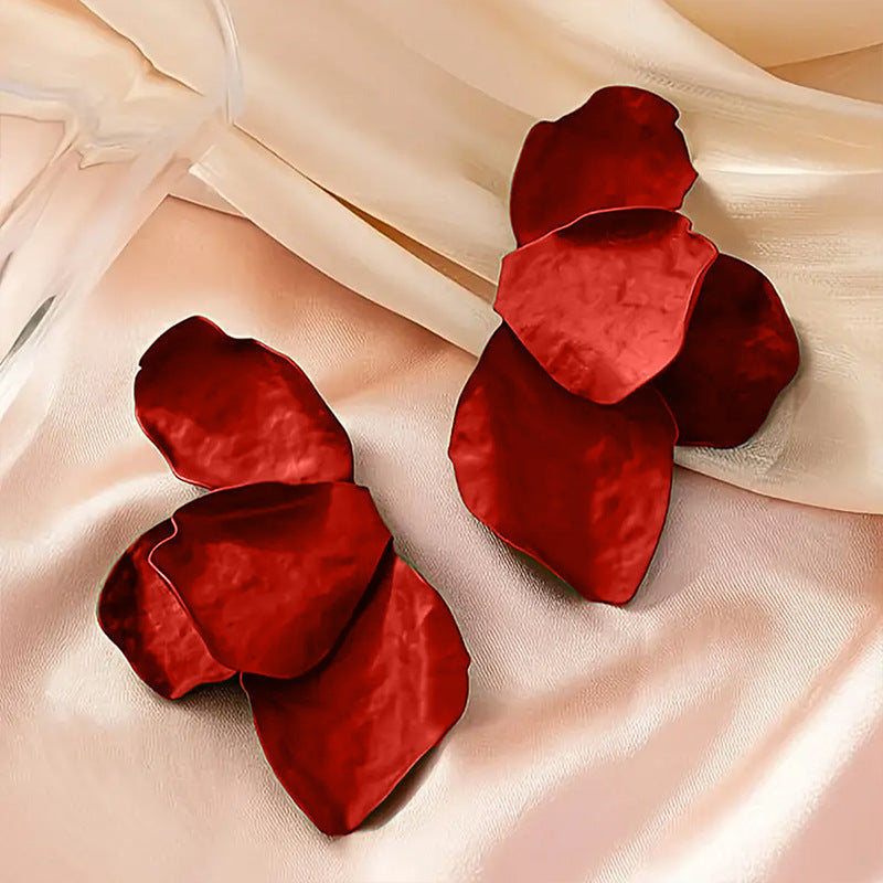 Exaggerated Red Metal Flowers Earrings For Stylish Statement