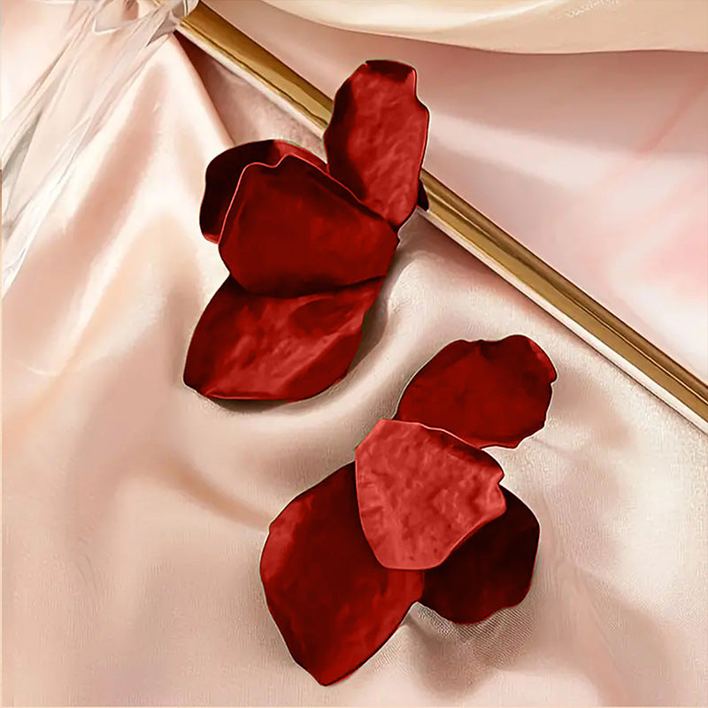 Exaggerated Red Metal Flowers Earrings For Stylish Statement