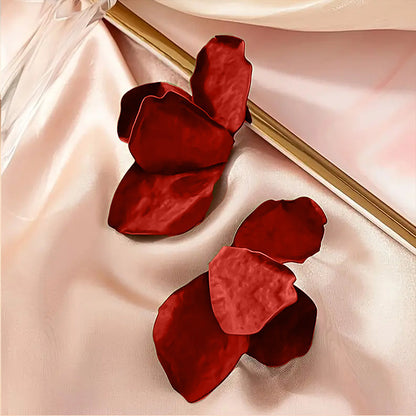 Exaggerated Red Metal Flowers Earrings For Stylish Statement