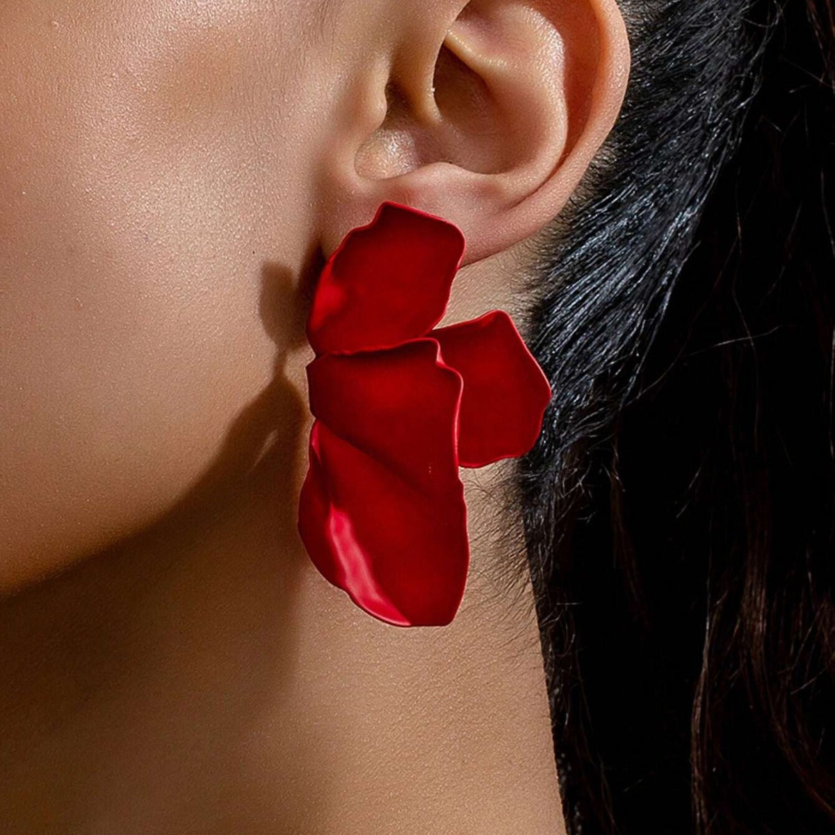 Exaggerated Red Metal Flowers Earrings For Stylish Statement