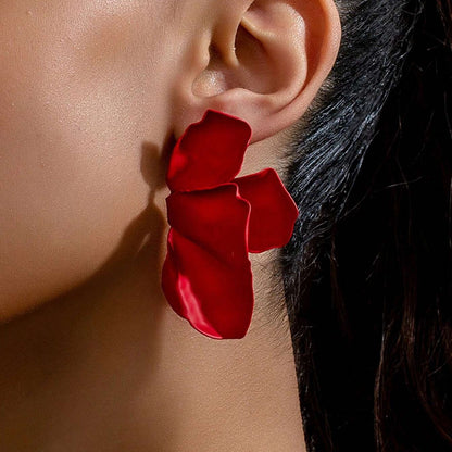Exaggerated Red Metal Flowers Earrings For Stylish Statement