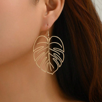 Leaves Drop Earrings For Women In Green Metal Featuring Elegant Design