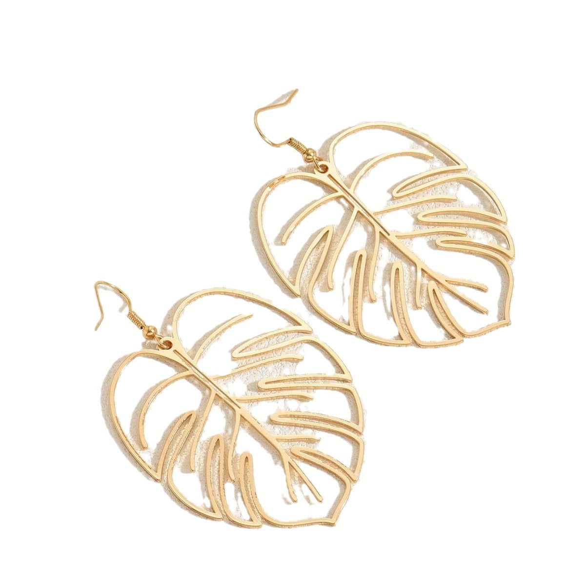 Leaves Drop Earrings For Women In Green Metal Featuring Elegant Design