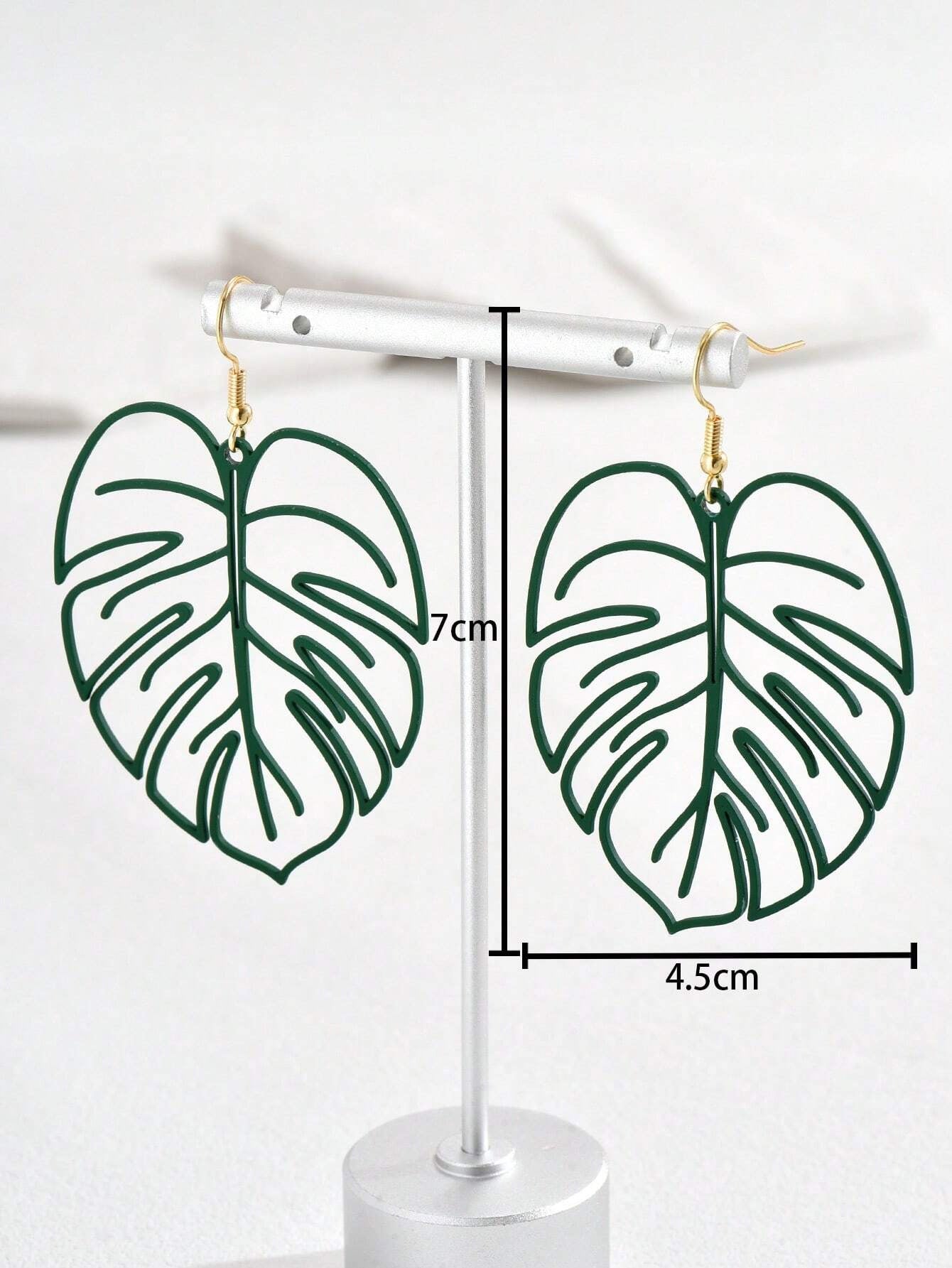 Leaves Drop Earrings For Women In Green Metal Featuring Elegant Design