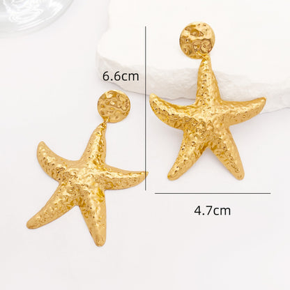 Starfish Drop Earrings For Women Featuring Hammered Golden Alloy Design