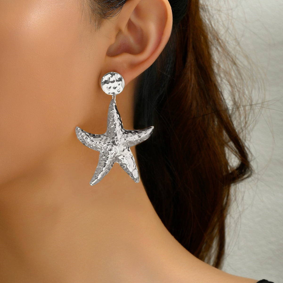Starfish Drop Earrings For Women Featuring Hammered Golden Alloy Design