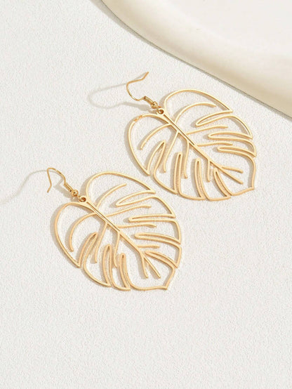 Leaves Drop Earrings For Women In Green Metal Featuring Elegant Design