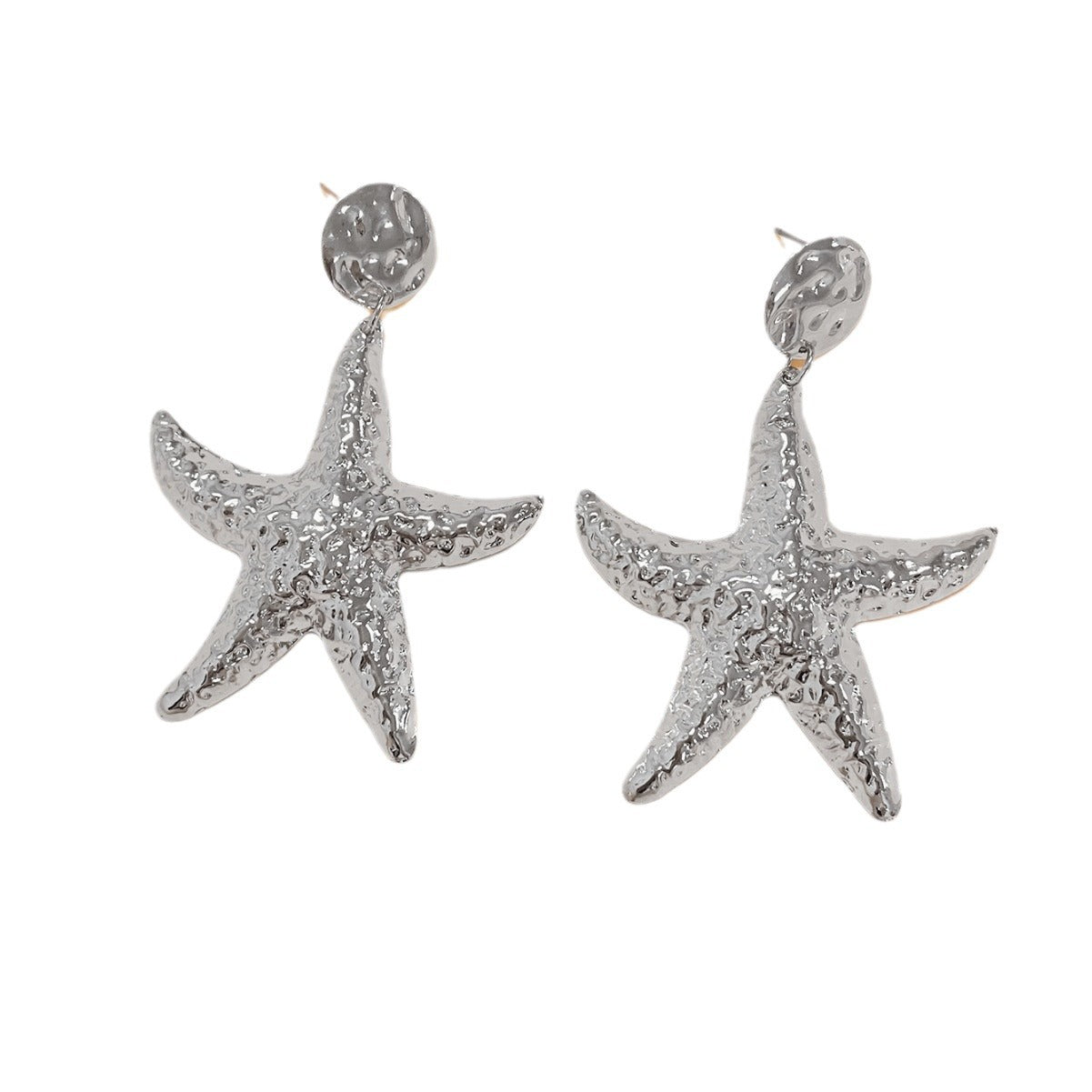 Starfish Drop Earrings For Women Featuring Hammered Golden Alloy Design