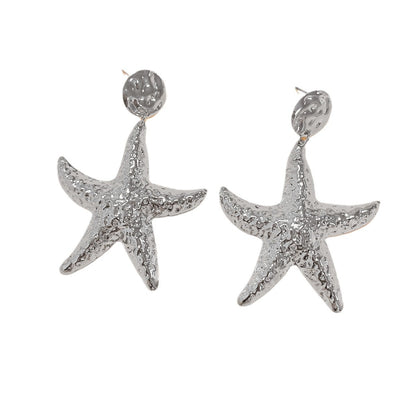 Starfish Drop Earrings For Women Featuring Hammered Golden Alloy Design