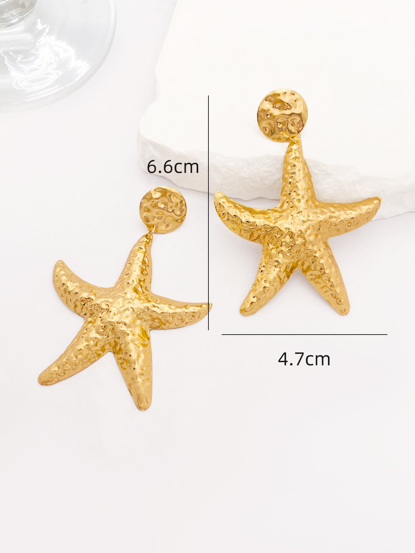 Starfish Drop Earrings For Women Featuring Hammered Golden Alloy Design