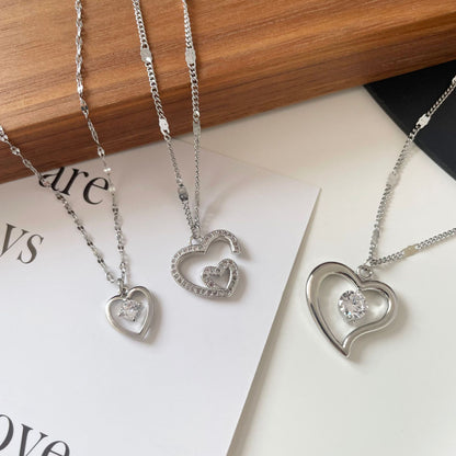 Heart Shape Pendant For Women In Simple Style, Made Of Copper With Golden Finish And Zircon Inlay
