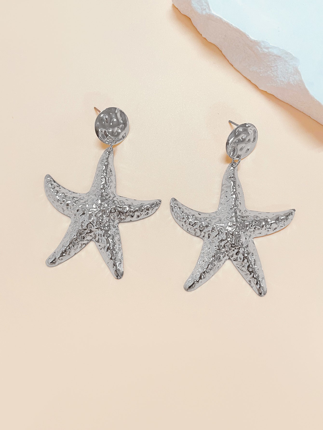 Starfish Drop Earrings For Women Featuring Hammered Golden Alloy Design