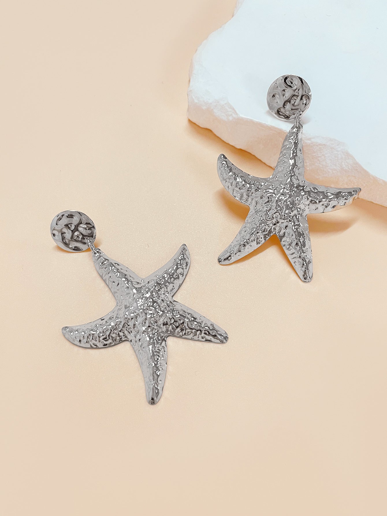 Starfish Drop Earrings For Women Featuring Hammered Golden Alloy Design