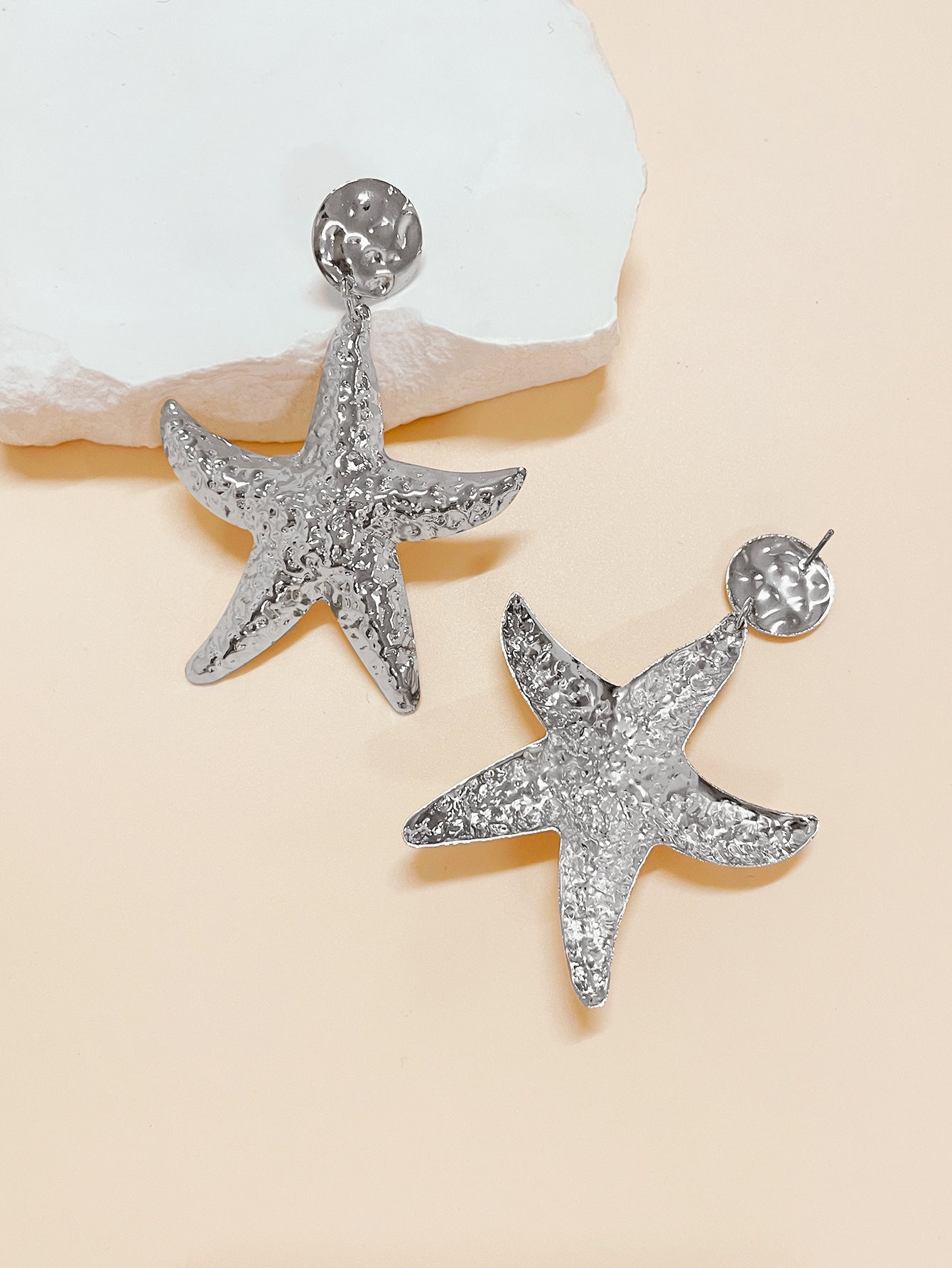 Starfish Drop Earrings For Women Featuring Hammered Golden Alloy Design
