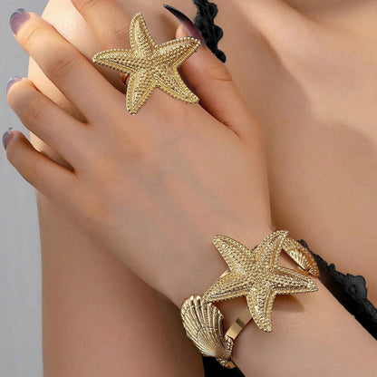 Golden Alloy Starfish Bangle For Stylish Wear, Available In 1 Set