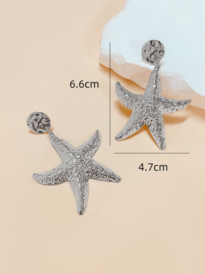 Starfish Drop Earrings For Women Featuring Hammered Golden Alloy Design