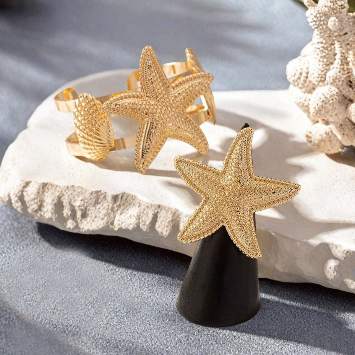 Golden Alloy Starfish Bangle For Stylish Wear, Available In 1 Set