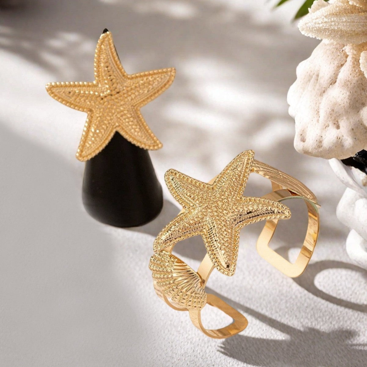 Golden Alloy Starfish Bangle For Stylish Wear, Available In 1 Set
