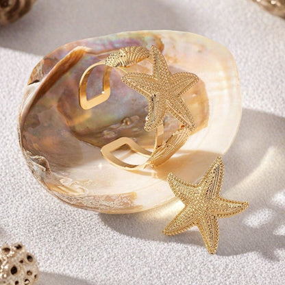 Golden Alloy Starfish Bangle For Stylish Wear, Available In 1 Set