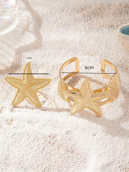 Golden Alloy Starfish Bangle For Stylish Wear, Available In 1 Set