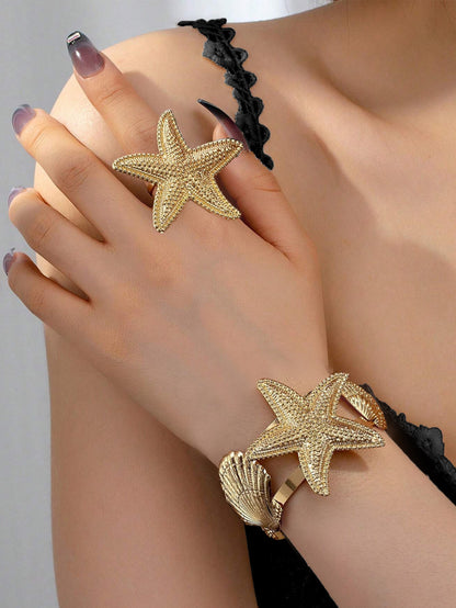 Golden Alloy Starfish Bangle For Stylish Wear, Available In 1 Set