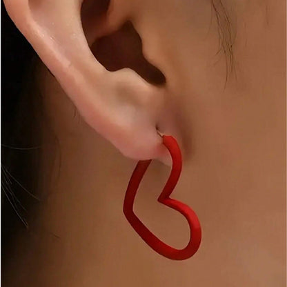 Sweet Heart Shape Earrings For Women In Red Metal