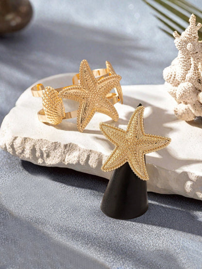 Golden Alloy Starfish Bangle For Stylish Wear, Available In 1 Set