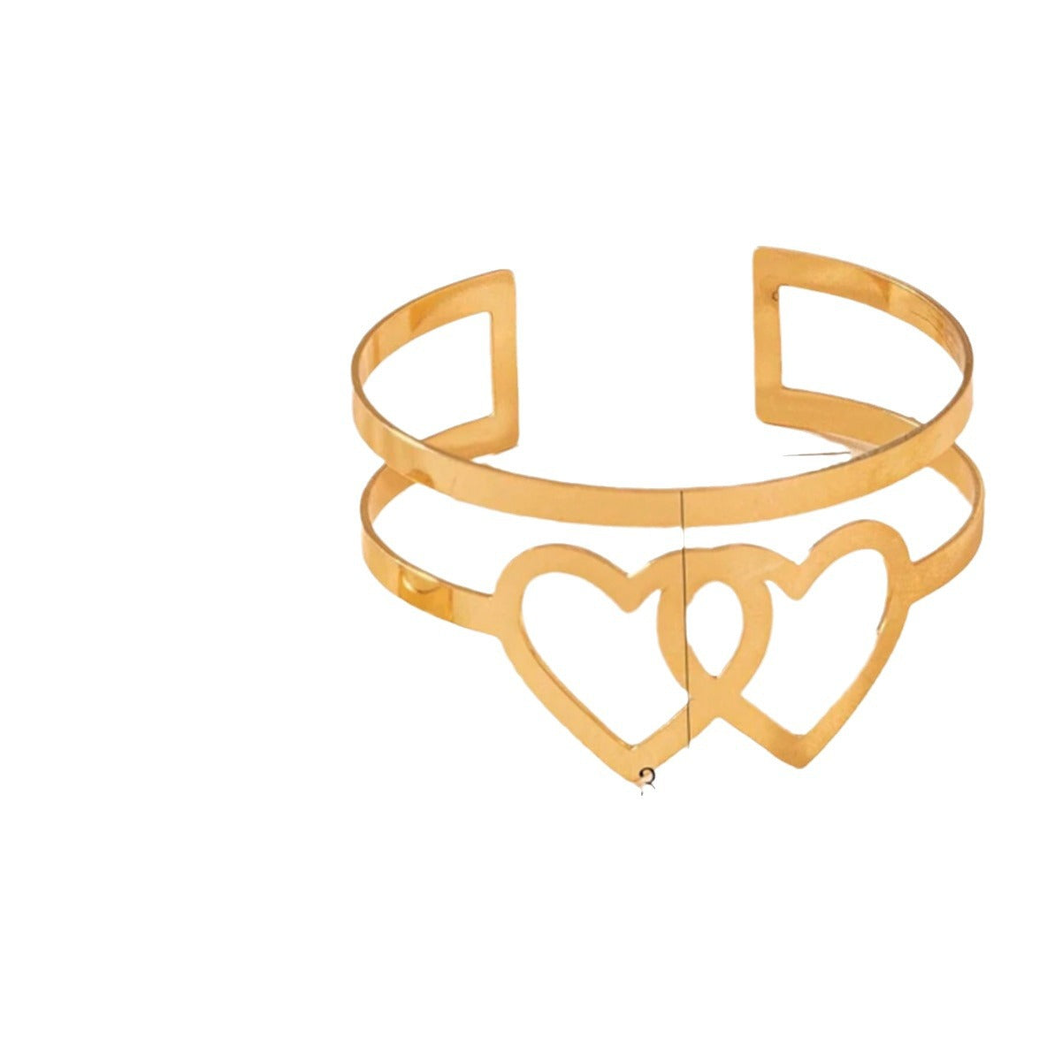 Double Heart Bangle For Women In Golden Alloy, 1 Set Elegant Jewelry Accessory