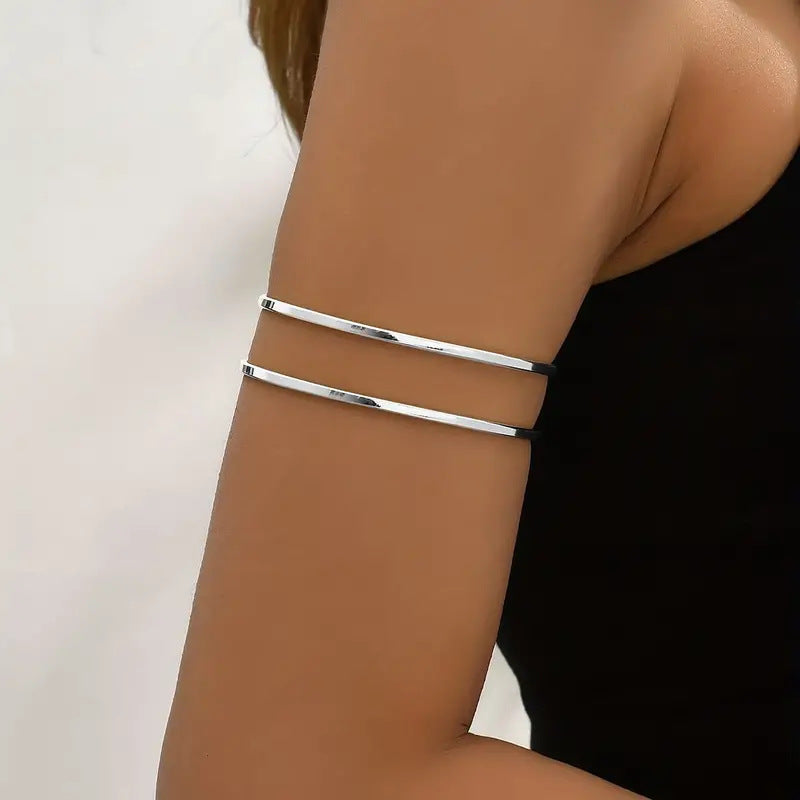 Geometric Golden Alloy Arm Cuff Bangle For Stylish Jewelry Accessories