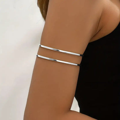 Geometric Golden Alloy Arm Cuff Bangle For Stylish Jewelry Accessories