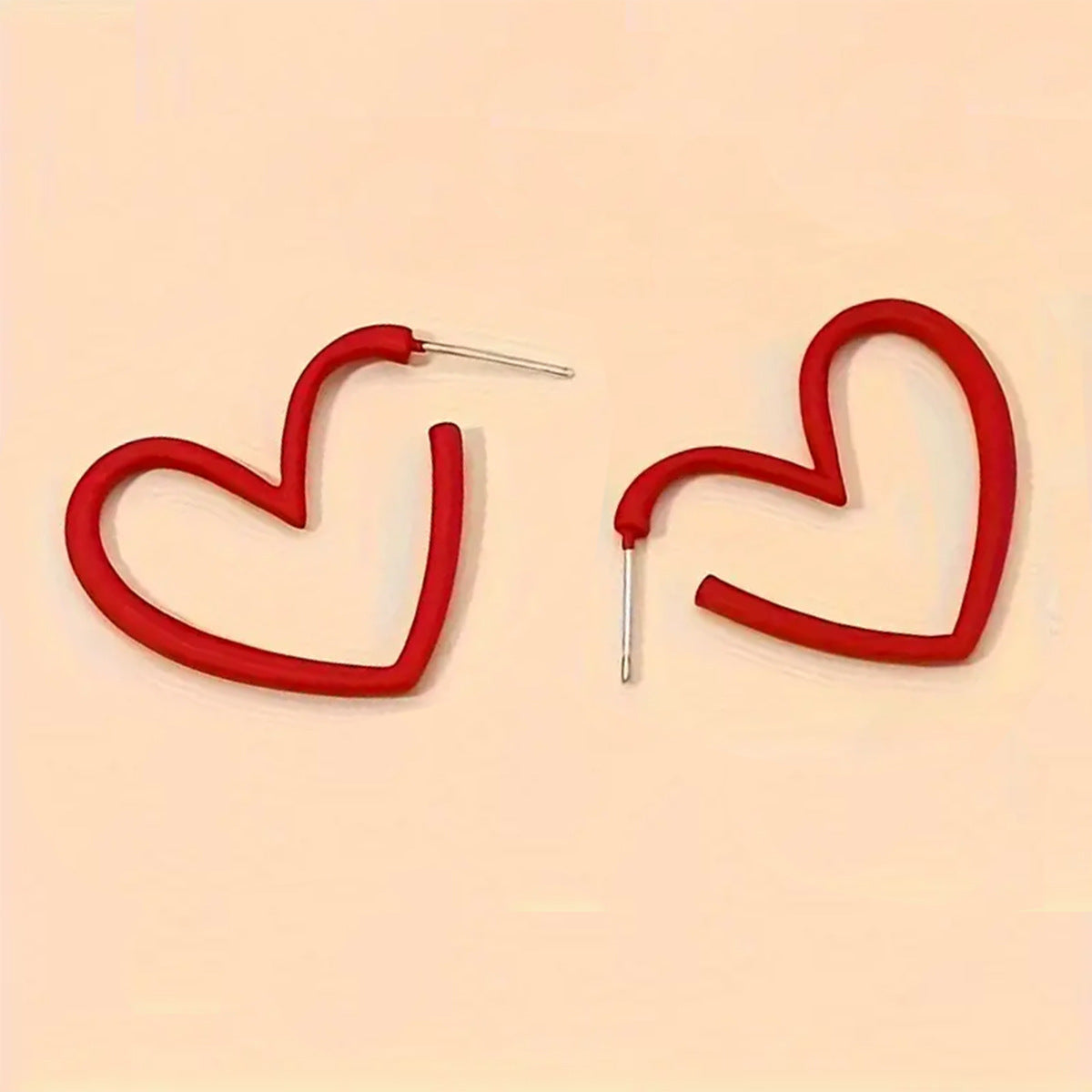 Sweet Heart Shape Earrings For Women In Red Metal