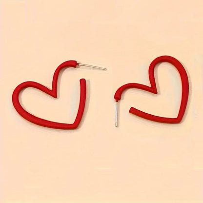 Sweet Heart Shape Earrings For Women In Red Metal
