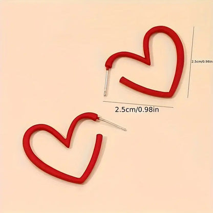 Sweet Heart Shape Earrings For Women In Red Metal