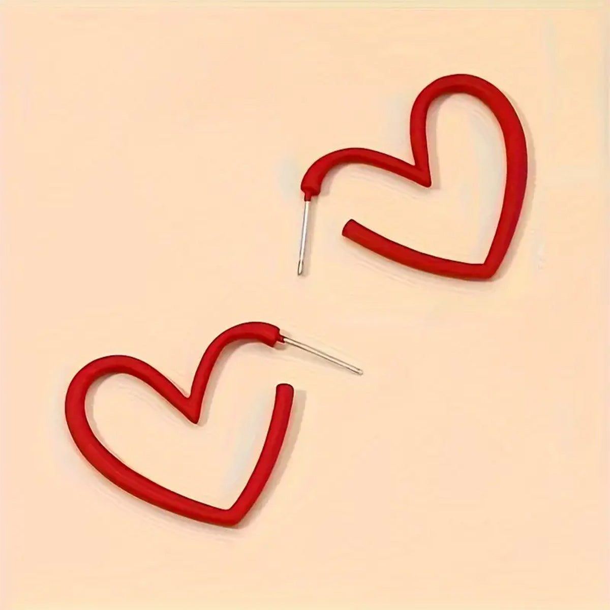 Sweet Heart Shape Earrings For Women In Red Metal